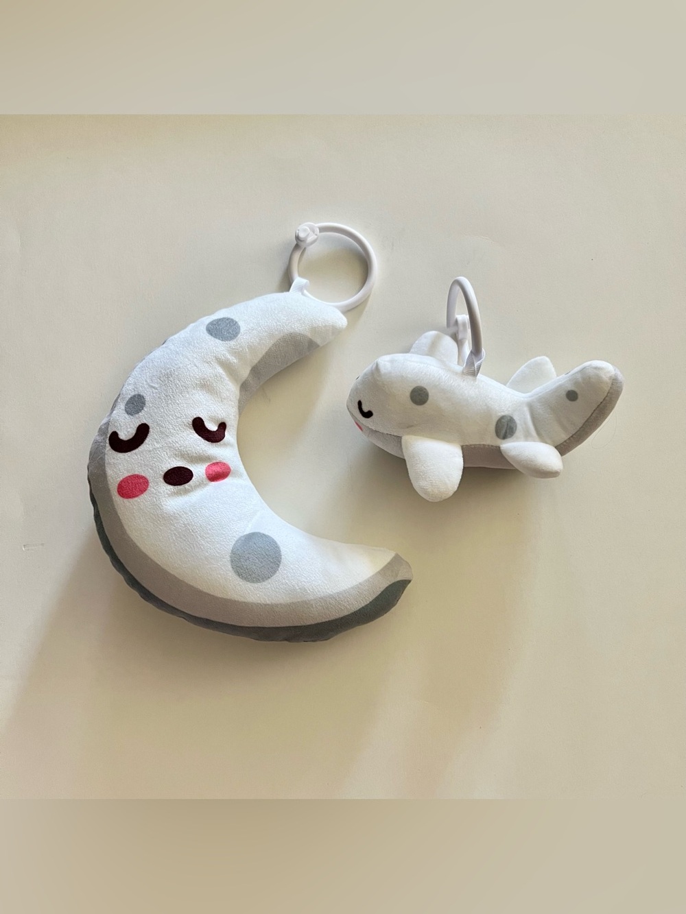 Bundle of infant baby plush hanging toys moon & airplane
